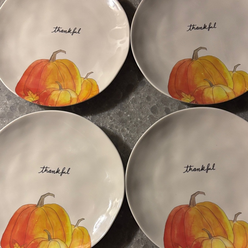 Rae Dunn Melamine Thankful Pumpkin Plates Set